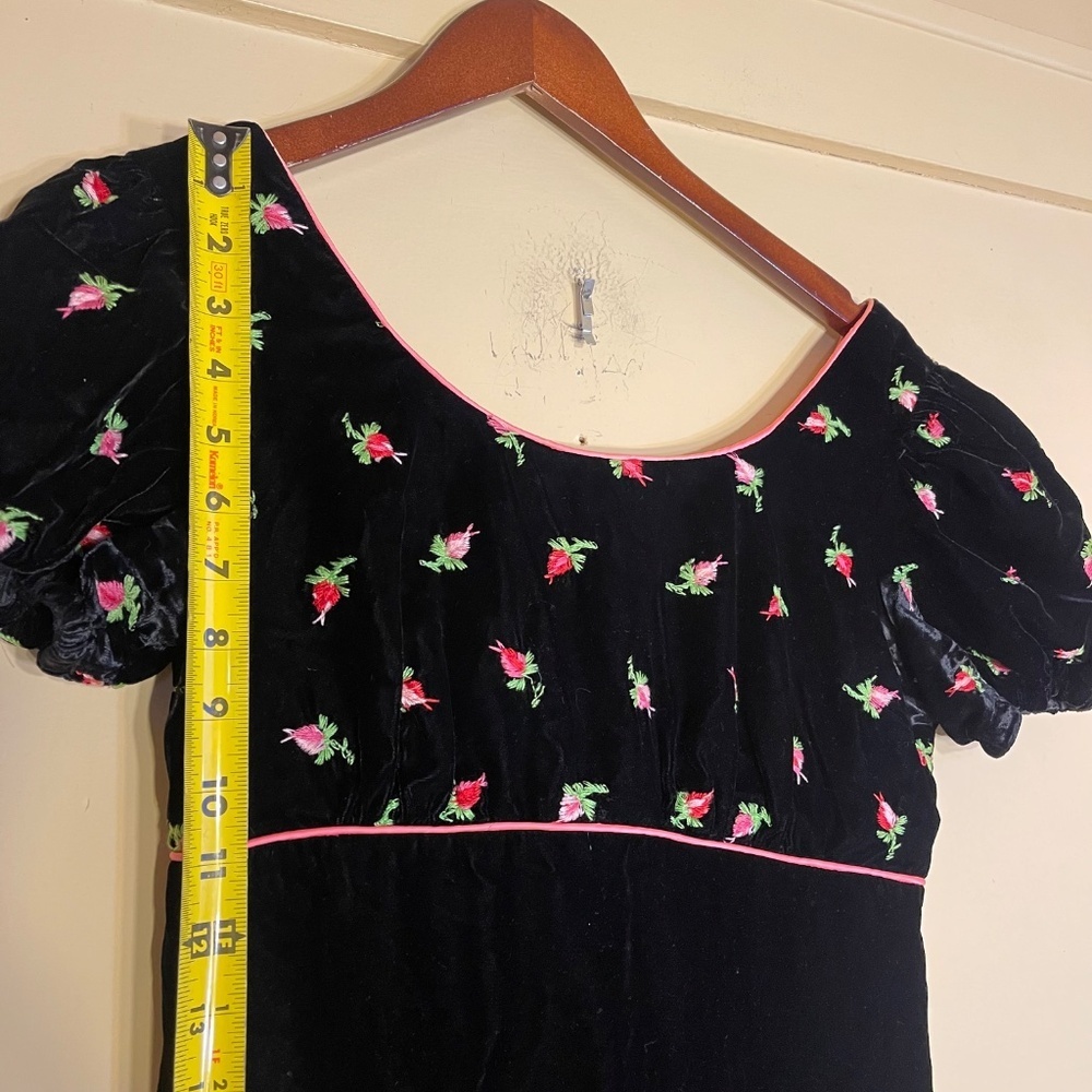 Puff Sleeve Black Velvet Elegant Black Floral Maxi Dress Bridgerton - Picture 11 of 14